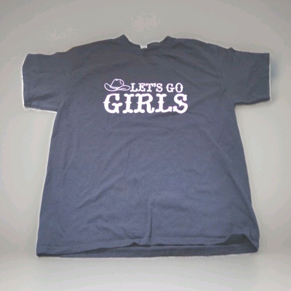 T-shirt Sz Lg "Let's Go Girls" Black Pink Glitter
